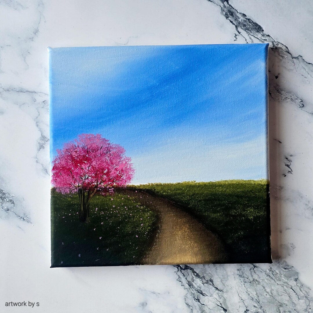 Original Acrylic Painting Cherry Blossom Tree Canvas Wall Art - Etsy
