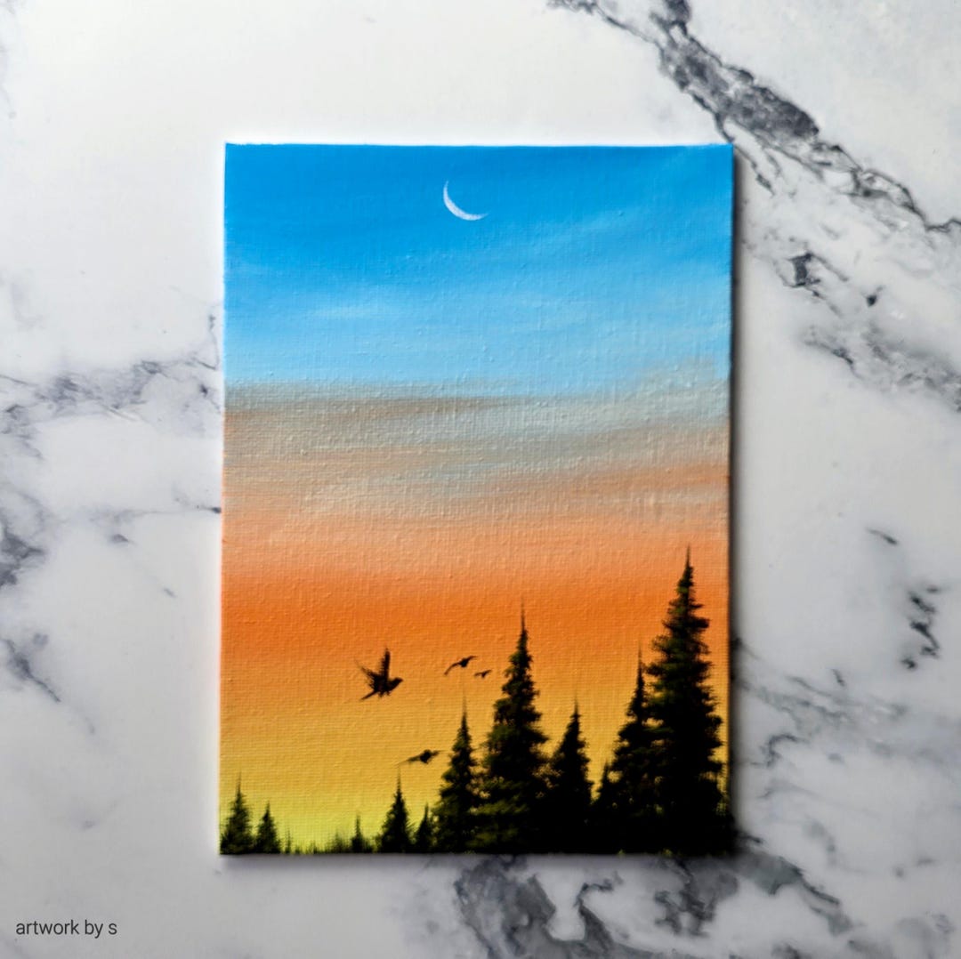 Original Acrylic Painting on Canvas Board Sunset Painting - Etsy