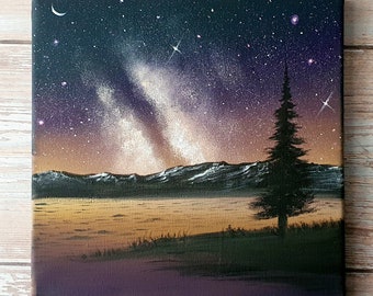 Original Acrylgemälde Galaxie Nachthimmel Landschaft Ästhetische Leinwand Wandkunst