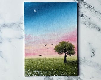 キャンバスボードに描かれたオリジナルのアクリル画 水中の海の風景画