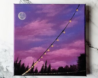 キャンバスボードに描かれたオリジナルのアクリル画 水中の海の風景画