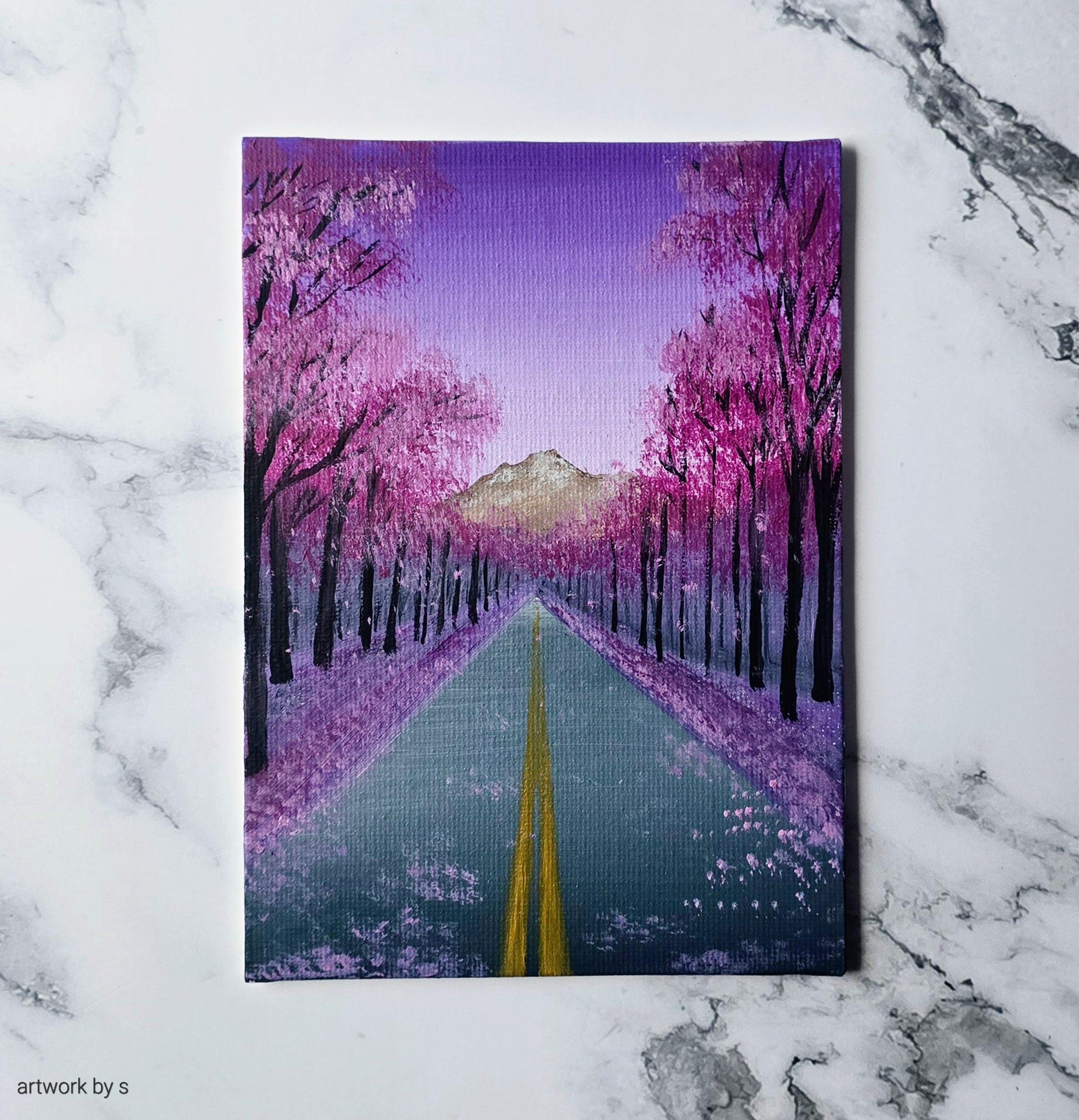 Cherry Blossom Road Painting - Etsy
