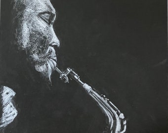 Jazz Saxaphone, ORIGINAL Kohlezeichnung, 23x30cm