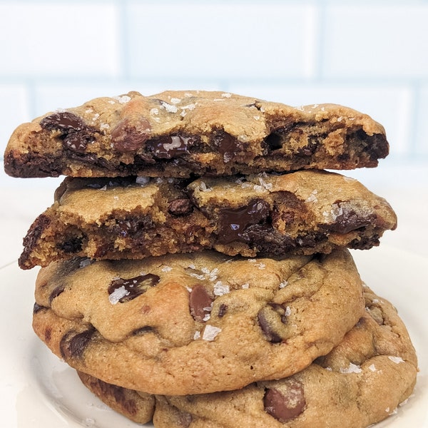 Gourmet Large Sea Salt Malted milk Chocolate Chips cookies New York style thick and chunky cookies, quarter pound cookies, perfect for event