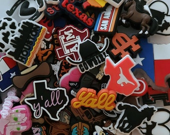 TEXAS Croc Charms | Y'all | Dallas | Houston | San Antonio | Cowboy | Cow Print | Gun | Hat | Boots | Horse | Colleges | A&M | UT | TT