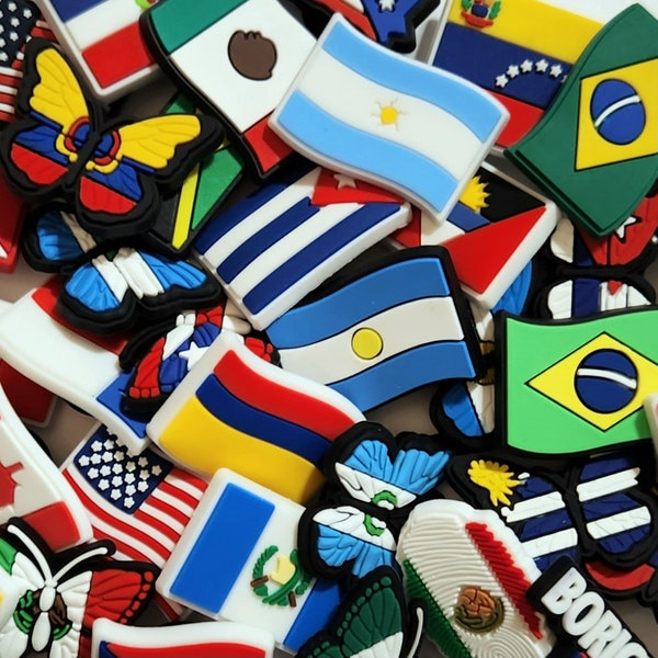 FLAGS - NORTH, Central & South America Croc Charms | USA | Mexico | Peru | Honduras | Argentia | Brazil | Chile | Butterfly