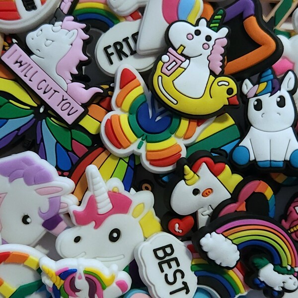 RAINBOWS & UNICORNS Croc Charms | LGBTQ | Butterfly | Best Friends | Sunglasses | Blimp | Music Note | Heart | Peace Sign | Superman