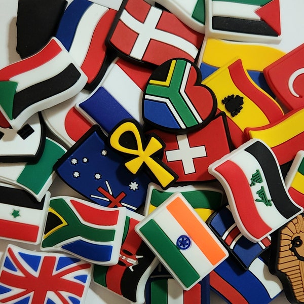 FLAGS - AFRICA, ASIA & Europe Croc Charms | Egypt | Palestine | Syria | Iraq | Korea | France | Netherlands | Uk | Australia