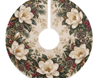 Vintage Magnolia Wreath Christmas Tree Skirt