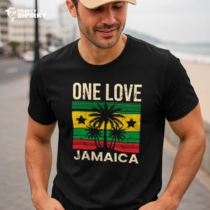 One Love Jamaica T-Shirt – Reggae Palm Tree Rasta Shirt, Retro Island Vacation Tee, Jamaican Roots Gift for Men and Women