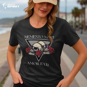 Memento Mori Amor Fati T-Shirt – Stoic Philosophy Shirt with Skulls and Roses – Gothic Aesthetic Graphic Tee