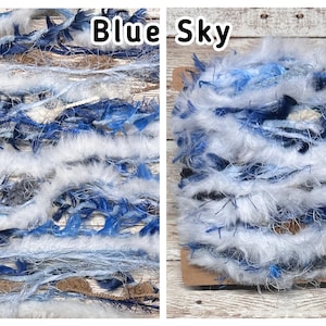 Art Yarn Fibers/ Eyelash Trim/ Fuzzy Yarn Bundle blue sky