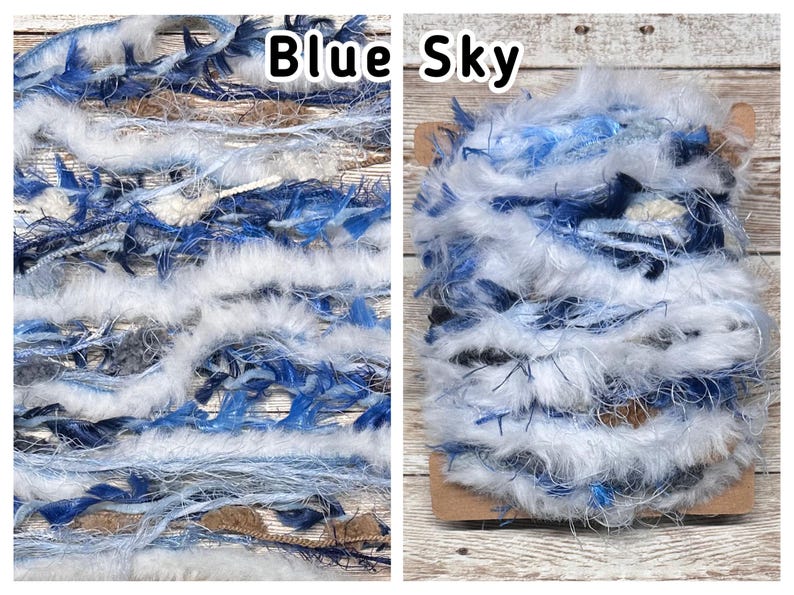 Art Yarn Fibers/ Eyelash Trim/ Fuzzy Yarn Bundle blue sky