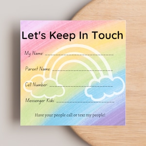 Regenbogen Spiel Datumskarte, Ende des Jahres, Sofort Download, Letzter Schultag in Kontakt bleiben, DIY Print, Sommer Kontaktkarte für Kinder