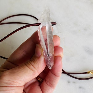Large Lemurian Quartz Crystal on Leather Rope Necklace, Lemurian Pendant, Lemuria, Uni-Sex, Crown Chakra, for Her or Him, Meditation, Telos
