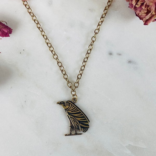 Vulture Pendant on Gold Plated Chain Necklace, Ancient Egyptian Spirit Animal, Divine Feminine, Symbol of Godess Nekhbet, Isis, Hathor, Mut