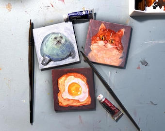 Mini cuadro original // Gouache sobre tabla de lienzo // Mini lienzo de 3 x 3 pulgadas