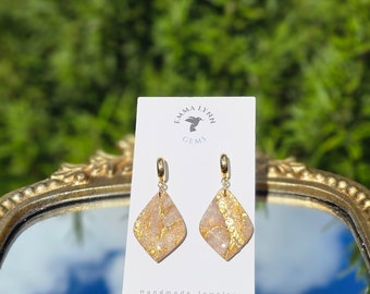 Gold Flaked Ivory Dangle Earrings