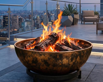 Brasero de cobre martillado a mano / Decoración rústica para patio, jardín y camping / Centro de mesa moderno para brasero