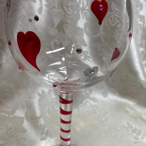 Hand painted 16 oz wine glass with hearts