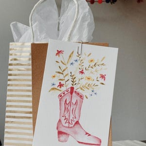 flower greeting card, flower bouquet greeting card, cowboy boot greeting card, birthday card