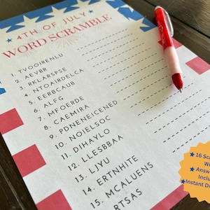 4th of July Printable Word Scramble