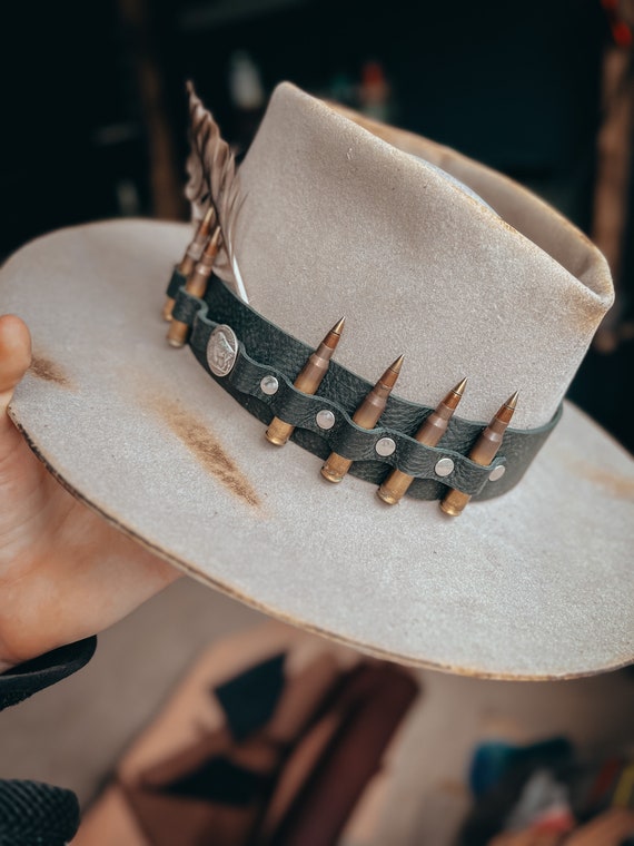 Black Leather Hatband Only for A Western Cowboy Hat / Ammo Hatband / Boho / Crystal / Herb / Outdoor / Hunting / Hiking / Camping / Tactical