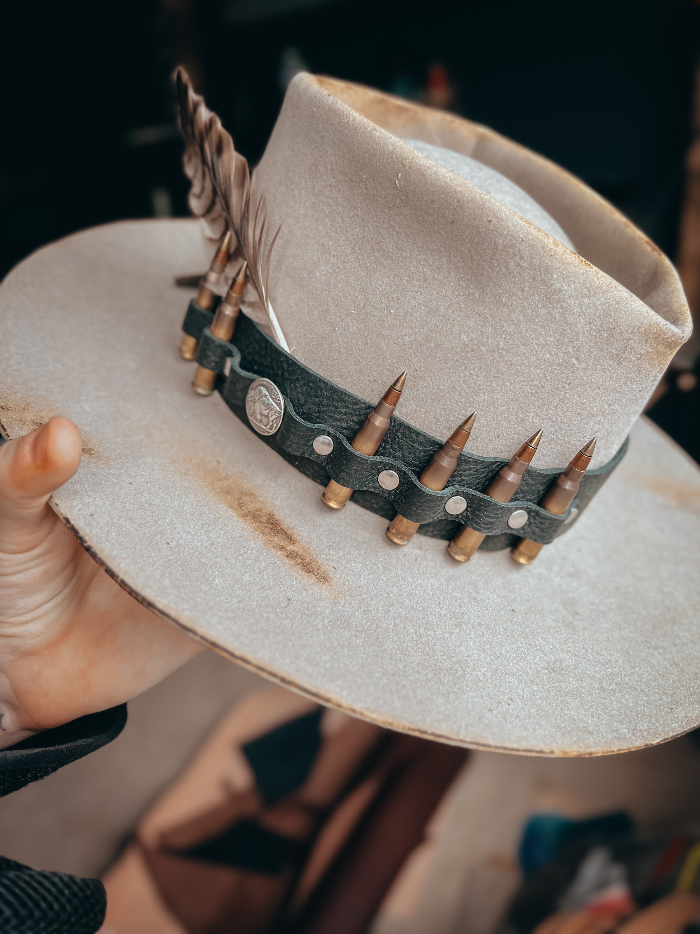 Black Leather HATBAND ONLY for a Western Cowboy Hat / Ammo Hatband / Boho / Crystal / Herb / Outdoor / Hunting / Hiking / Camping / Tactical