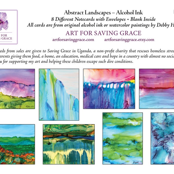 Abstract Landscape Note Cards from Original Alcohol Ink and Watercolor Paintings 8 per box