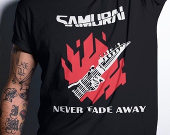 T-shirt grafica unisex Cyberpunk Samurai Never Fade Away