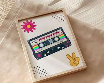 Retro Cassette Tape Wall Art for Music Lover Mom's, Old School Music Nostalgia Digital Print, Vintage Work From Home Mom Office Wall Art