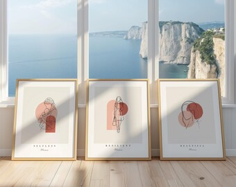 Set of 3 Minimalist Bohemian Style Mama Prints, Elegant Line Art Boho-Inspired Digital Print,Modern Work From Home Mom Office Space Wall Art