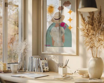 Modern Minimal Bohemian Women's Faith Wall Art, Uplifting Scripture Sunny Boho Decor for Women's Space, Work From Home Mom Office Wall Art