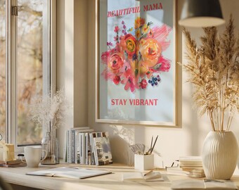 Soft Pastel Watercolor Art Print for Moms, Positive Vibes and Mama Affirmation Custom Quote, Contemporary Work From Home Mom Office Wall Art