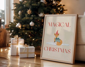 Magical Christmas Digital Print, Snowy Fox Work From Home Mom Office Wall Art, Woodland Baby Room and Nursery Decor, WFHMama Art