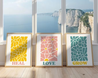 Contemporary Matisse Abstract Heal Love Grow Wall Art, Modern Abstract Flower Healing Theme,Colorful Work From Home Mom Office Digital Print