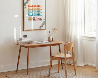 Retro 'Millennial Mama' Wall Art for Working Mom's,Contemporary Trendy Chic Workspace Digital Print, 90's Work From Home Mom Office Wall Art