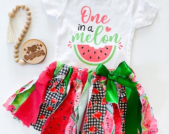 One in a melon 1st Birthday Outfit, 1 in a melon birthday party outfit, first birthday outfit