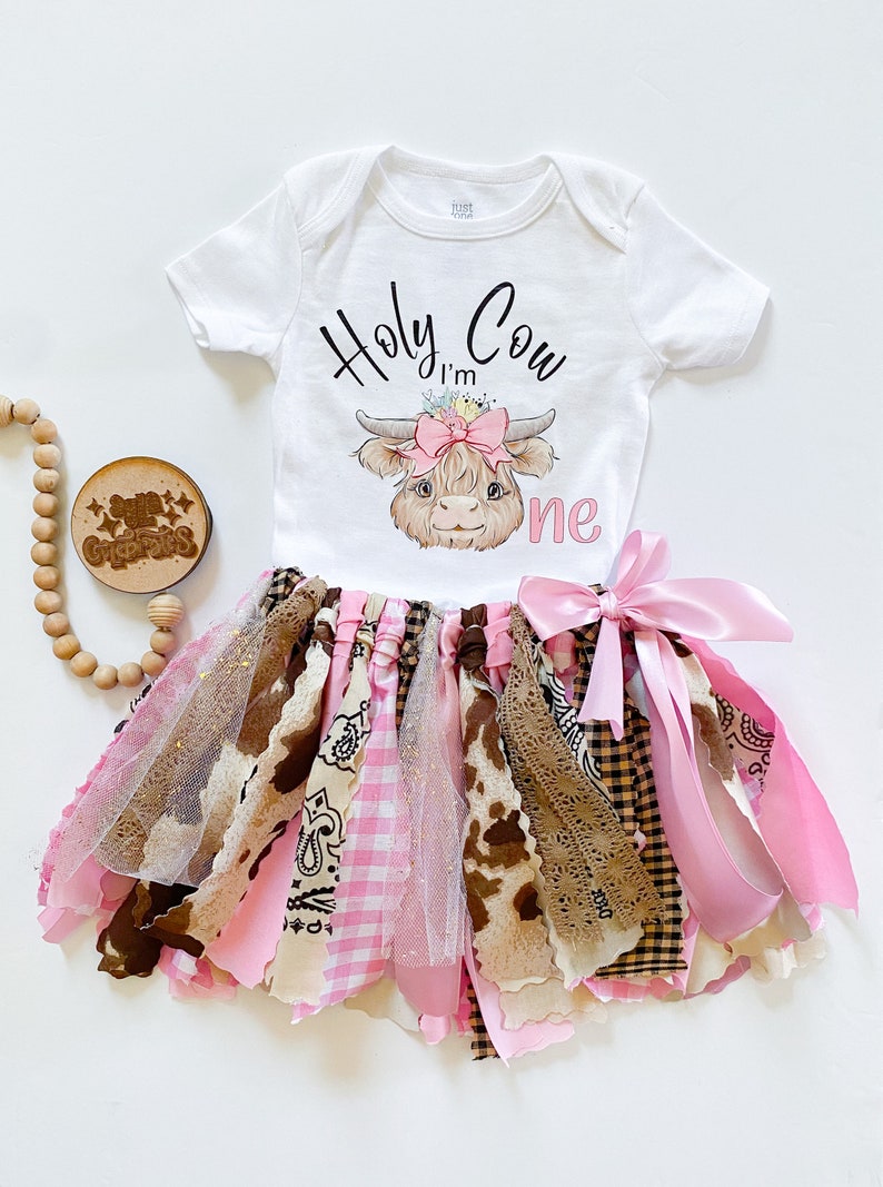 Holy cow Im one 1st Birthday Outfit, holy cow Im 1 first birthday party outfit, first birthday outfit image 1