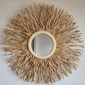 Authentic Mulberry Wall Decor with Mirror-Round Sunburst Decoration-Handcrafted Natural Wall Hanging