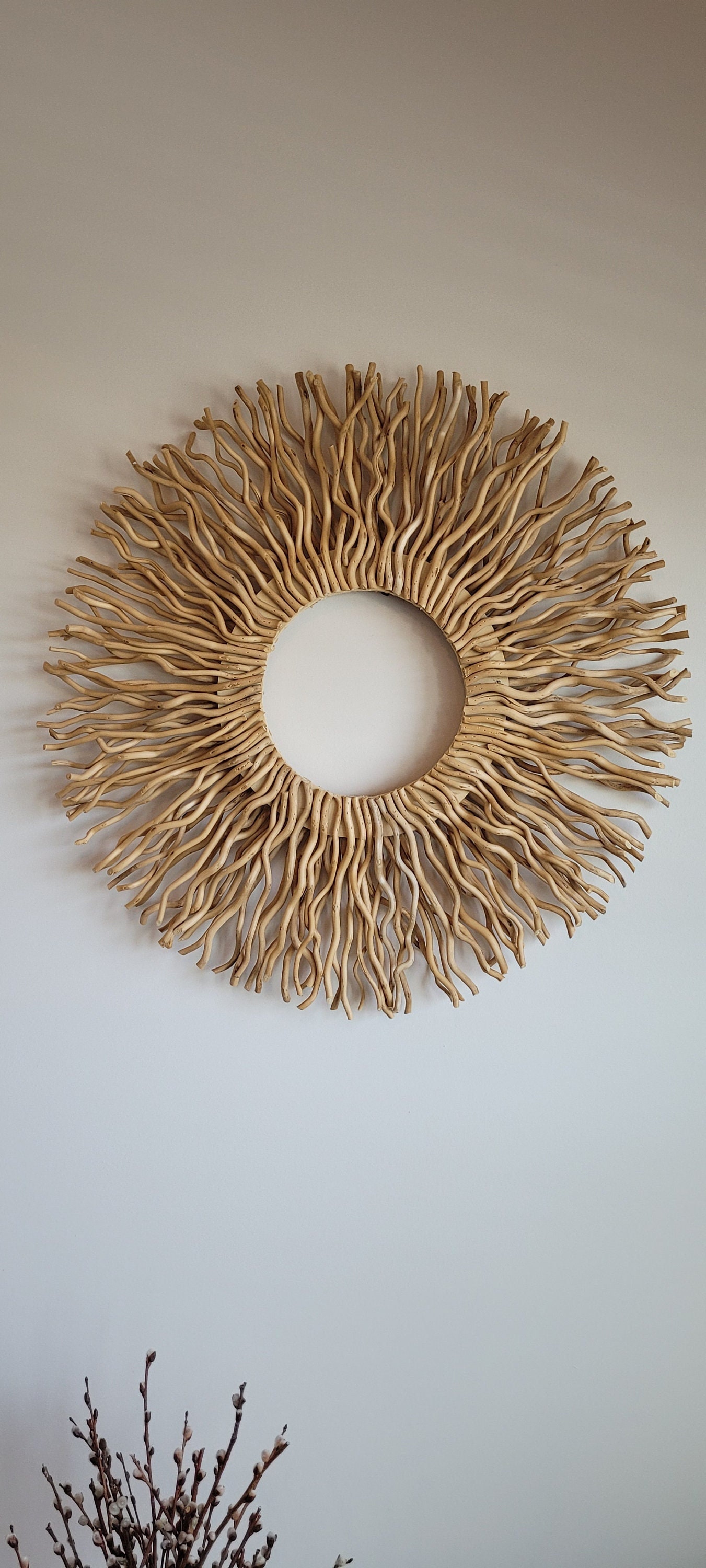 Auténtica decoración de pared de morera - Decoración redonda con rayos de sol - Colgante de pared natural hecho a mano