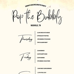 Pop the Bubbly - Editable Bachelorette Itinerary and Invite
