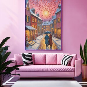 Printable Valentines Day Print, Cute Valentine Town Wall Art, Digital Download, Romantic Canvas, Valentines Gift, Valentines Day Decor