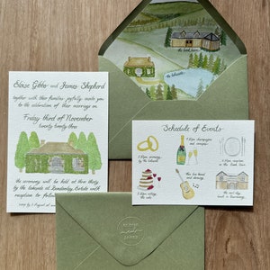 Custom hand painted wedding invitations digital download personalised hand drawn artist invitation suite image 4