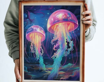 Jellyfish Dreams Printable Wall Art Digital Art Trippy Jellyfish Mystic Colorful Visionary Art
