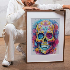Sugar Skull Digital Art Print | Day of the Dead Decor | Wall Art | Colorful Skull | Unique Gift | Mexican Heritage Artwork