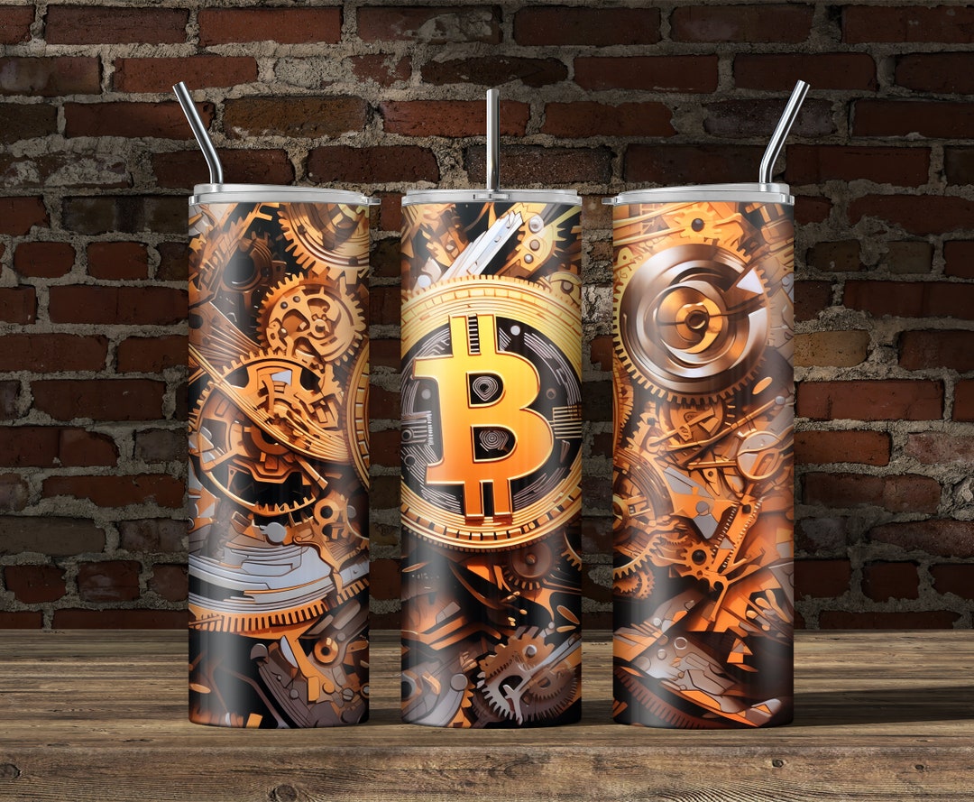 Bitcoin Themed 20oz Skinny Tumbler Sublimation Design, Instant Digital