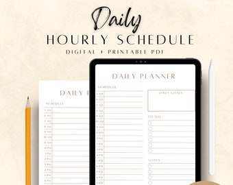 Hourly Daily Schedule Printable, Productivity Planner (Digital Download)