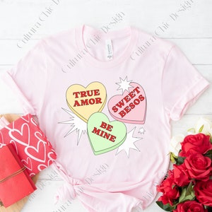 Spanglish Valentine&#39;s Tee: Adorable Latina Shirt with San Valentin Design Sweetheart Candy T-Shirt Soft Comfy Pink Valentine&#39;s Day T-Shirt,