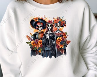 Dia de los Muertos Crewneck Sweatshirt, Day of the Dead T Shirt, Floral Sugar Skull Sweatshirt, Mexican Heritage Shirt, Latina Sweatshirt